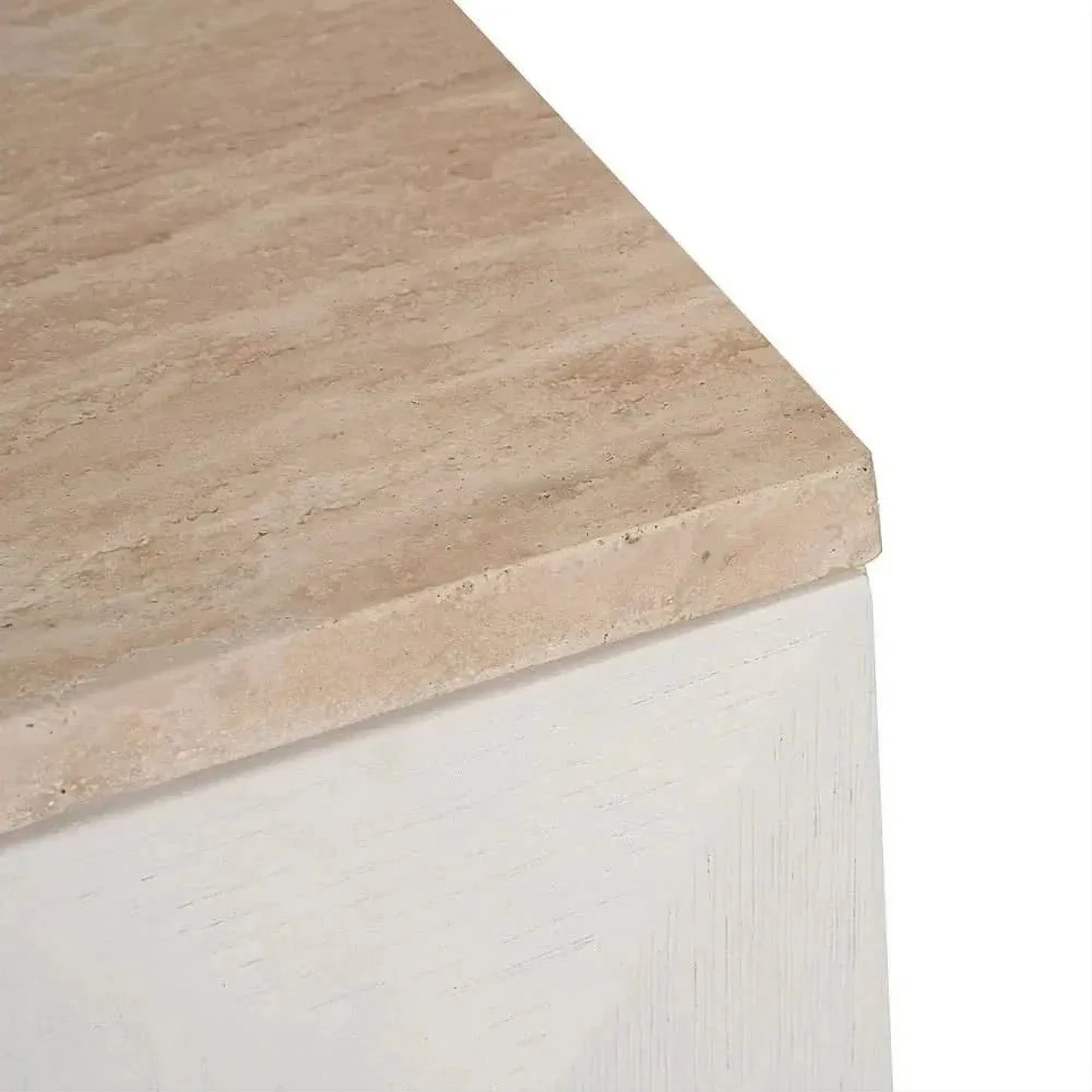 Hampshire 2-Drawer Bedside Table in White Oak with Travertine Top - Chocolate Wood