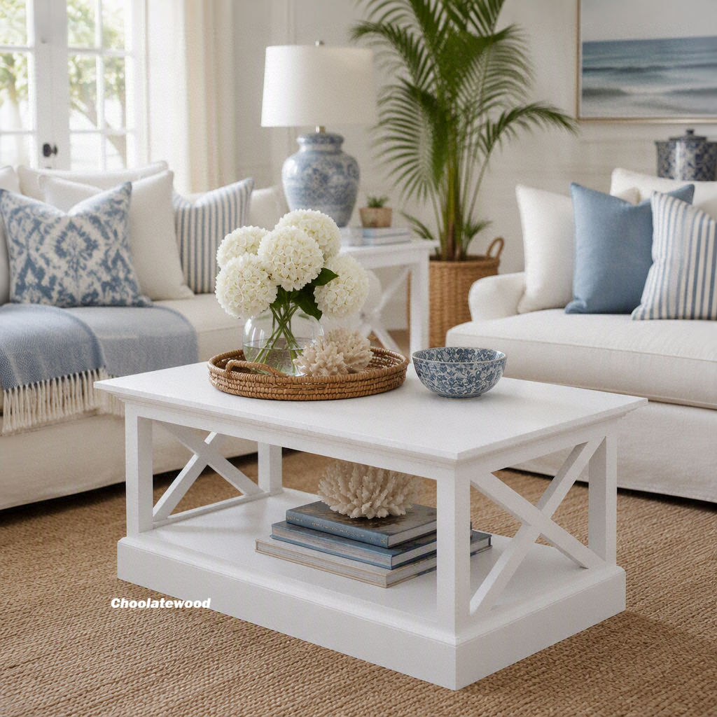 Verity Mahogany Timber Coffee Table - White