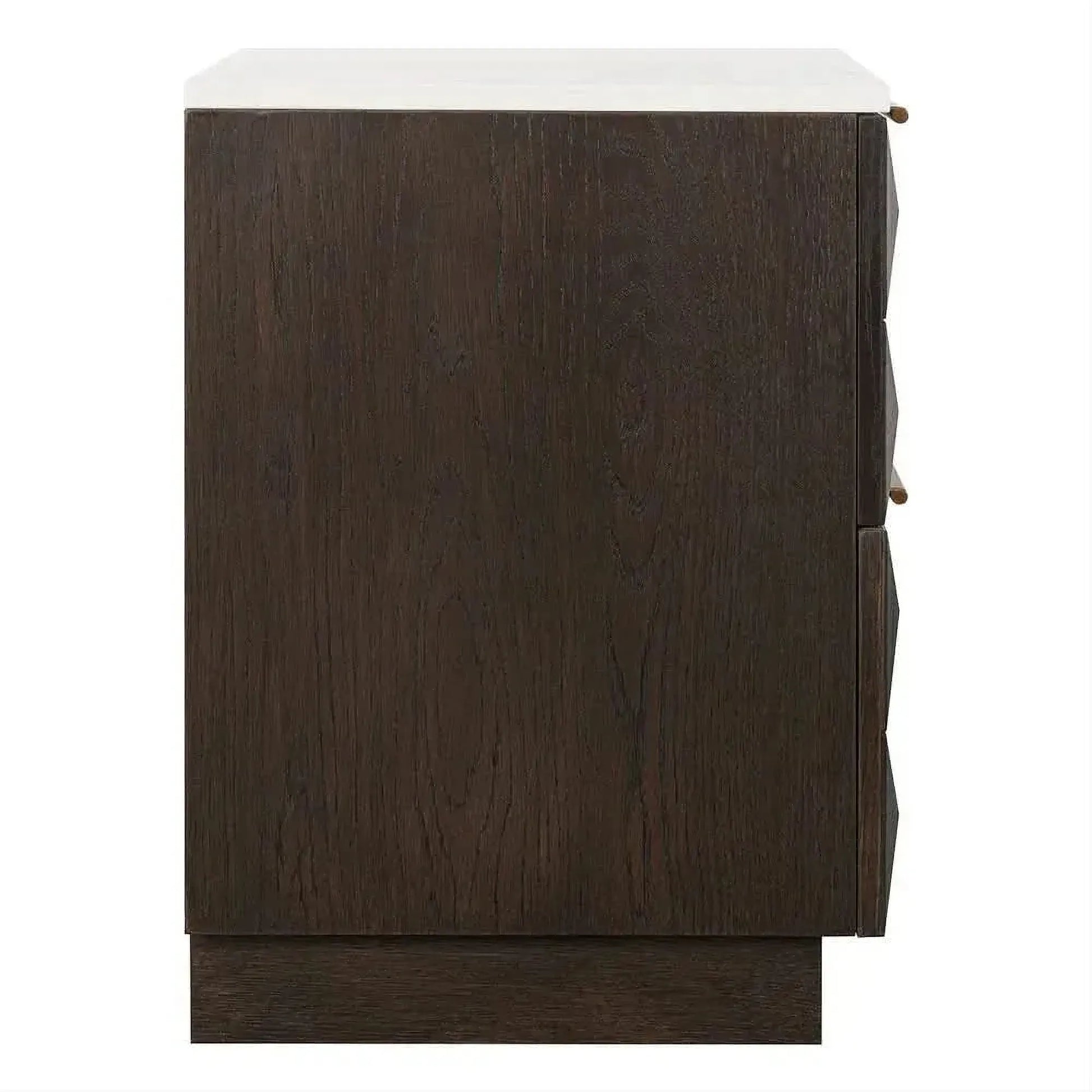 Hampshire 2-Drawer Bedside Table in Smoked Oak with White Marble Top - Chocolate Wood