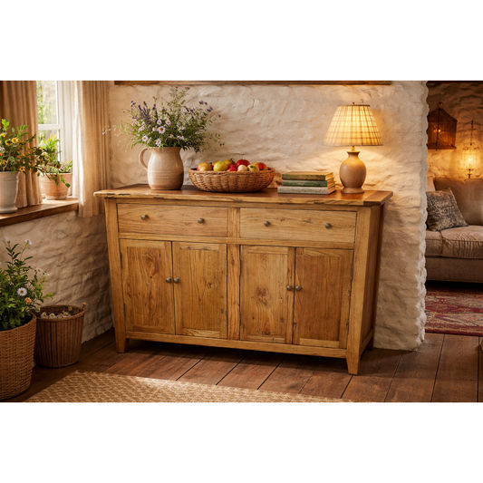 LINDI RECYCLED ELM RUSTIC COUNTRY STYLE BUFFET/SIDEBOARD 4 DOORS & 2 DRAWERS HONEY-140CM - MyChocolateWood