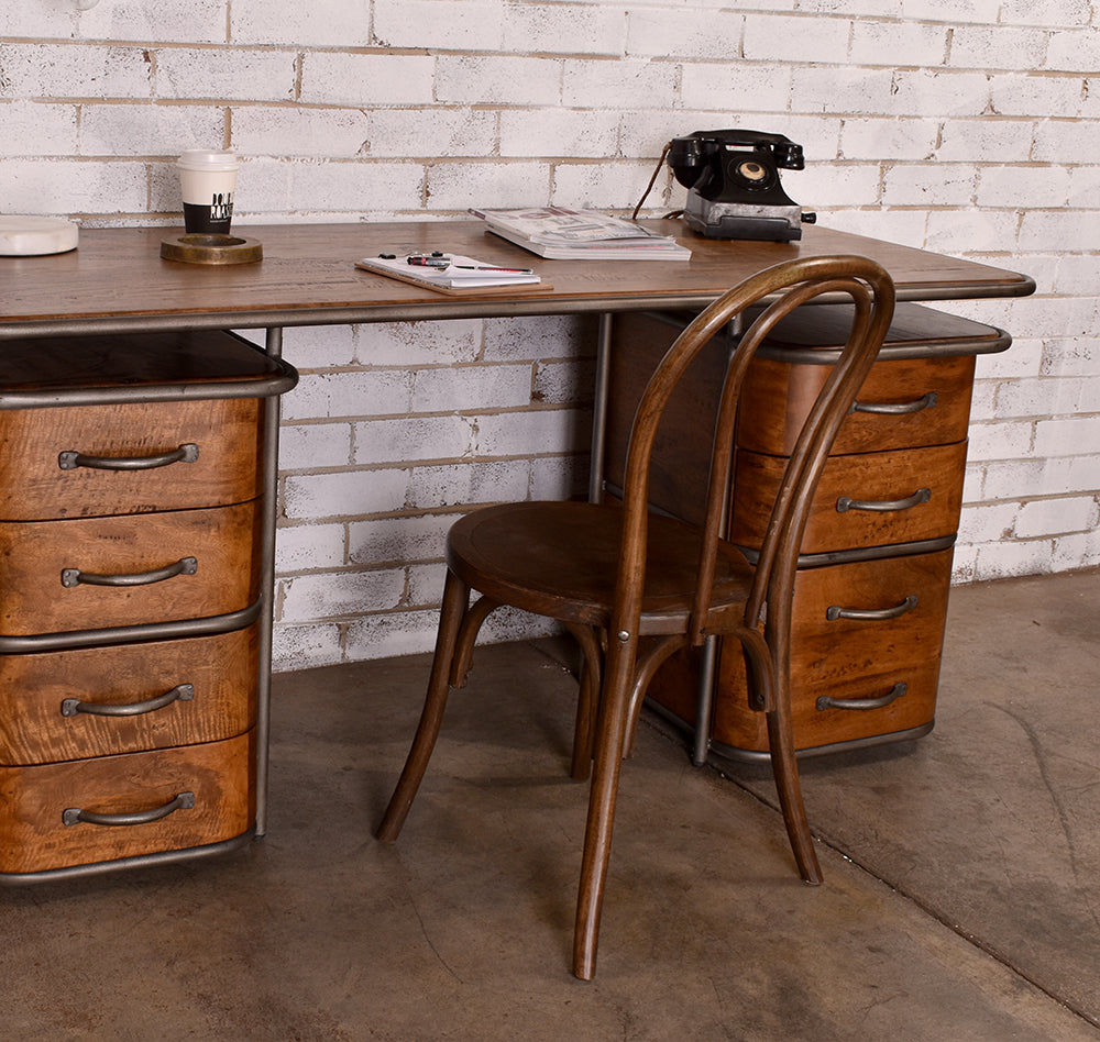 ARTURO SOLID FRUITWOOD/STEEL HOME OFFICE DESK WRITING DESK ART DECO STYLE - MyChocolateWood
