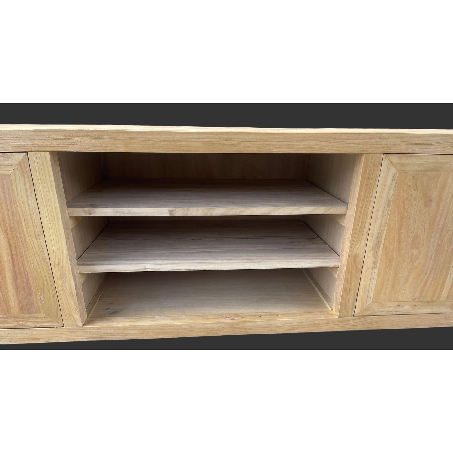 Bordeaux solid elm wood TV unit by Chocolate Wood, 200cm long, featuring a sleek modern design and natural wood finish.