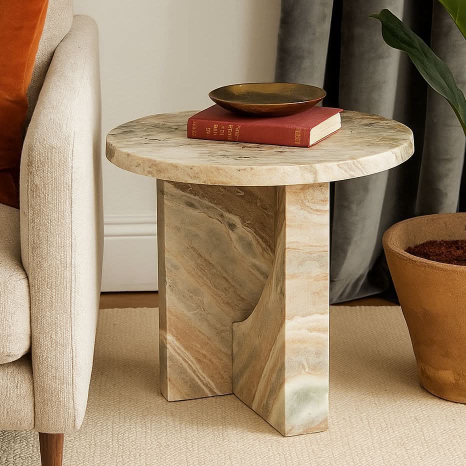 ELOWEN  SOLID MARBLE SIDE TABLE/LAMP TABLE/ACCENT TABLE - MyChocolateWood