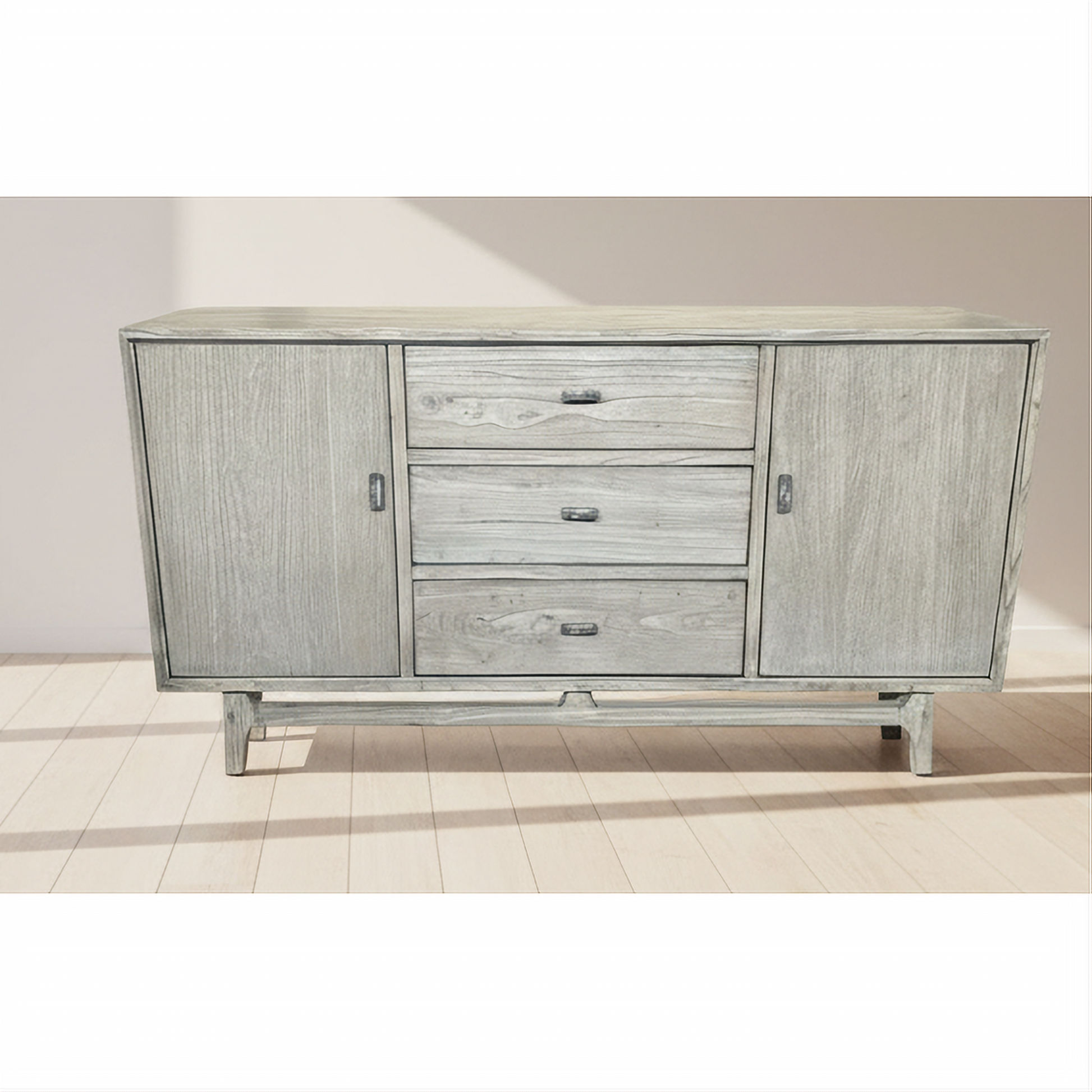 Nevana Recycled Elm 2-Door 3-Drawer Sideboard 195cm - Chocolate Wood