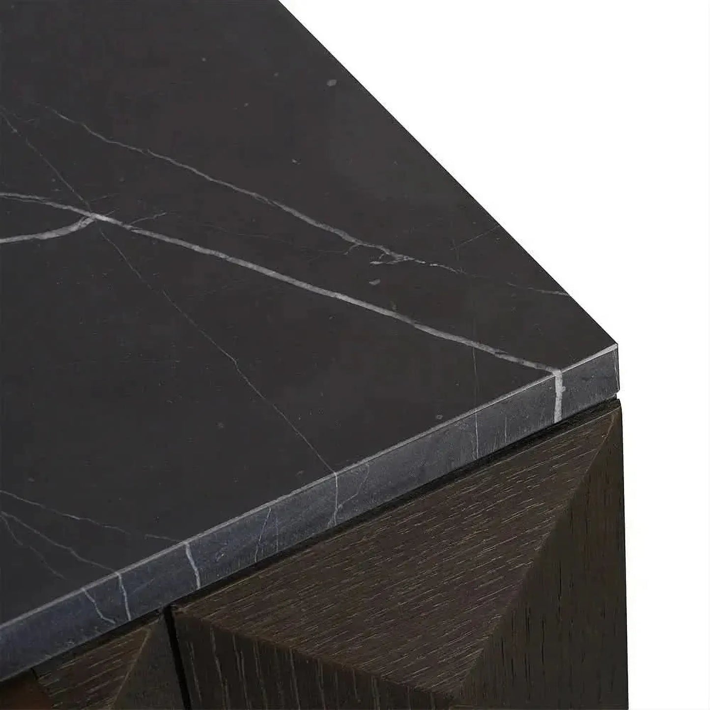 Hampshire 2-Drawer Bedside Table in Smoked Oak with Black Marble Top - Chocolate Wood