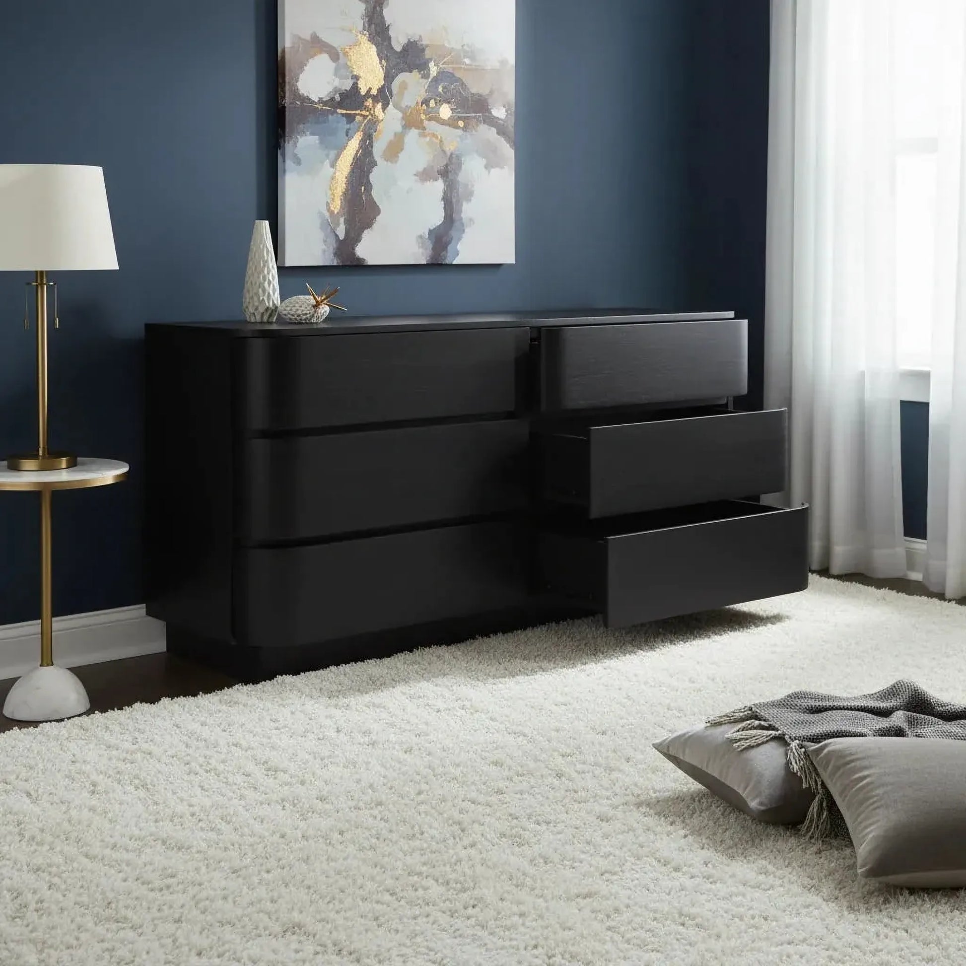 Gatsby Solid Mindi Timber 6-Drawer Dresser / Chest of Drawers in Black - Chocolate Wood