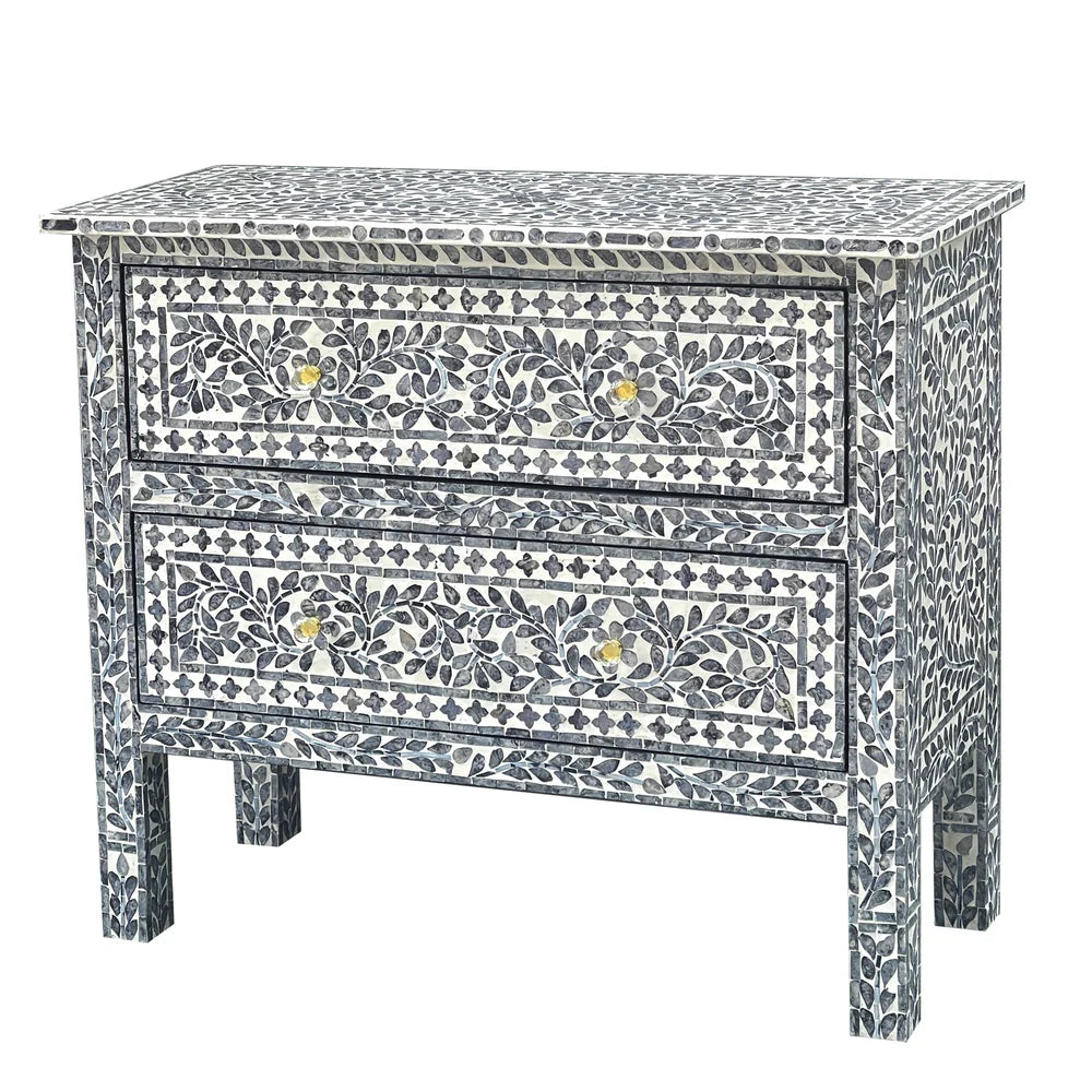 PRAIRIE MOTHER OF PEARL HAND MADE SWIRL CHEST OF 2 DRAWERS - MyChocolateWood