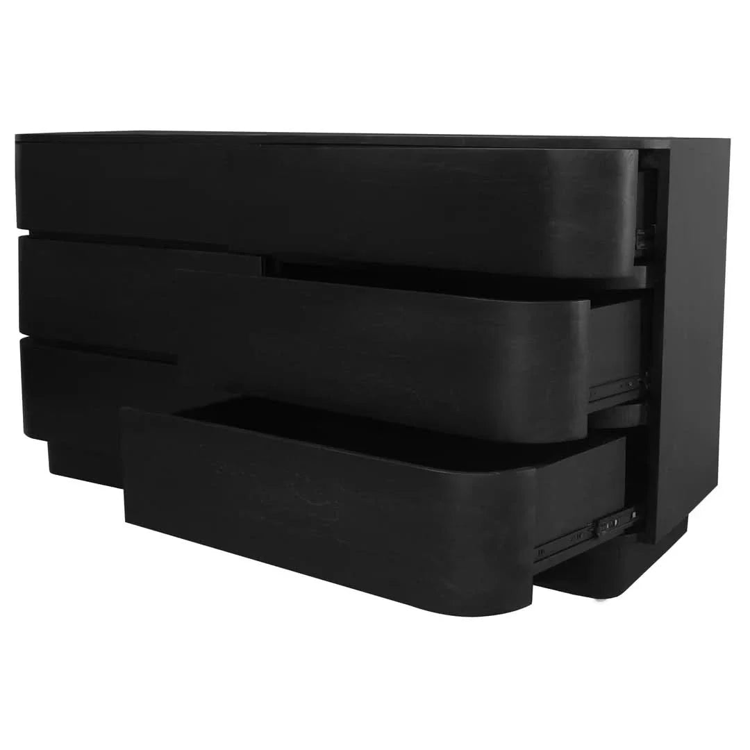 Gatsby Solid Mindi Timber 6-Drawer Dresser / Chest of Drawers in Black - Chocolate Wood