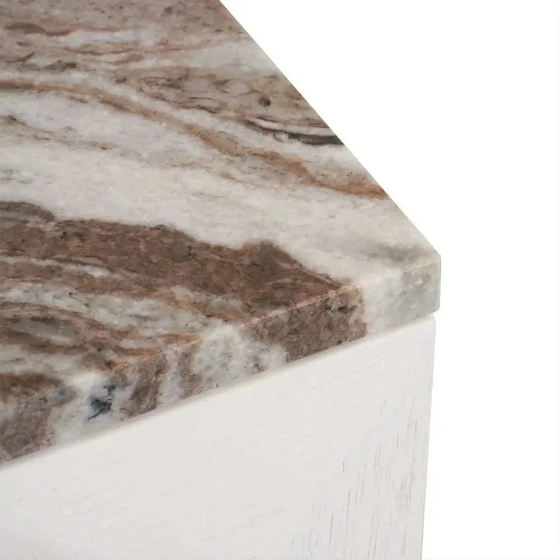 Hampshire 2-Drawer Bedside Table in White Oak with River Brown Marble Top - Chocolate Wood