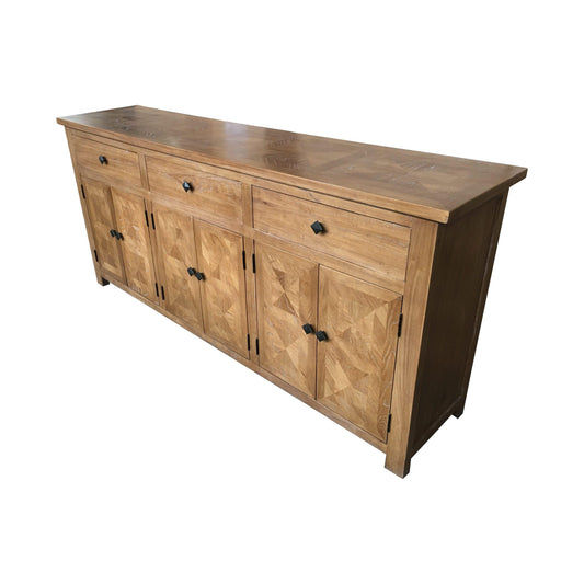 KENSIT HAMPTONS RUSTIC RECYCLED ELM BUFFET/ SIDEBOARD PARQUETRY PATTERN 3 DRAWERS 6 DOORS 200 CM - MyChocolateWood