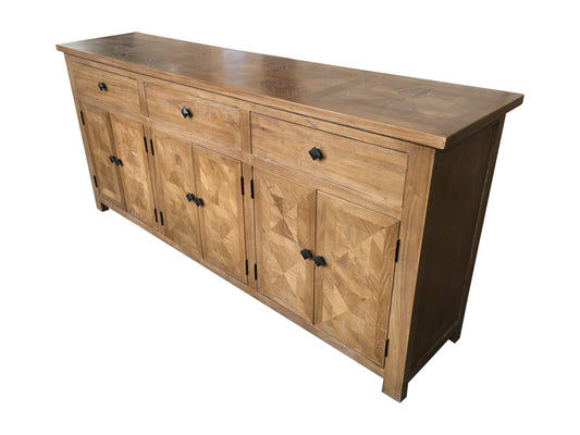 KENSIT HAMPTONS RUSTIC RECYCLED ELM BUFFET/ SIDEBOARD PARQUETRY PATTERN 3 DRAWERS 6 DOORS 200 CM - MyChocolateWood
