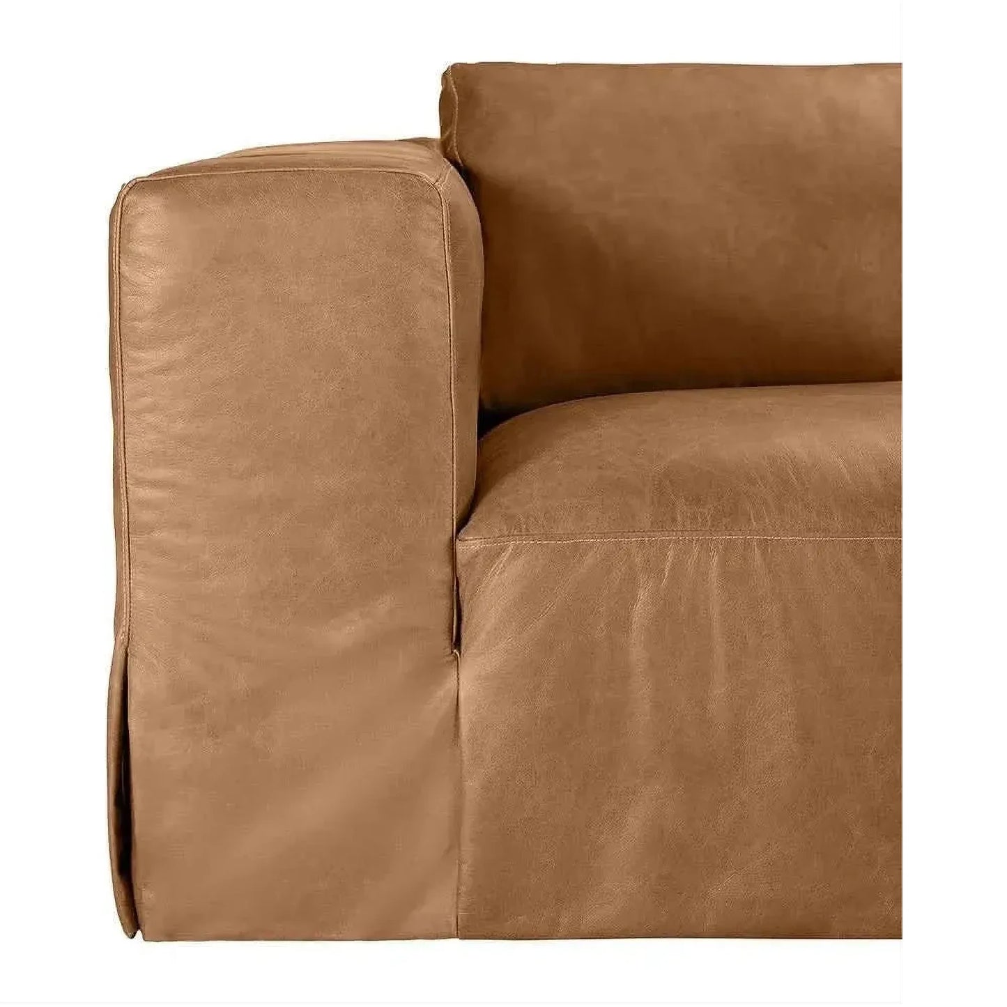 Inigo 3-Seater Leather Slipcover Sofa in Light Brown - Chocolate Wood