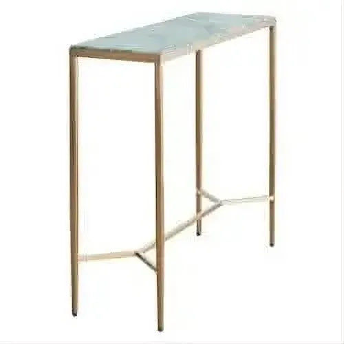 Melina Console Table in Dusty Jade Marble with Gold Stainless Steel - Chocolate Wood