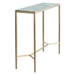 Melina Console Table in Dusty Jade Marble with Gold Stainless Steel - Chocolate Wood