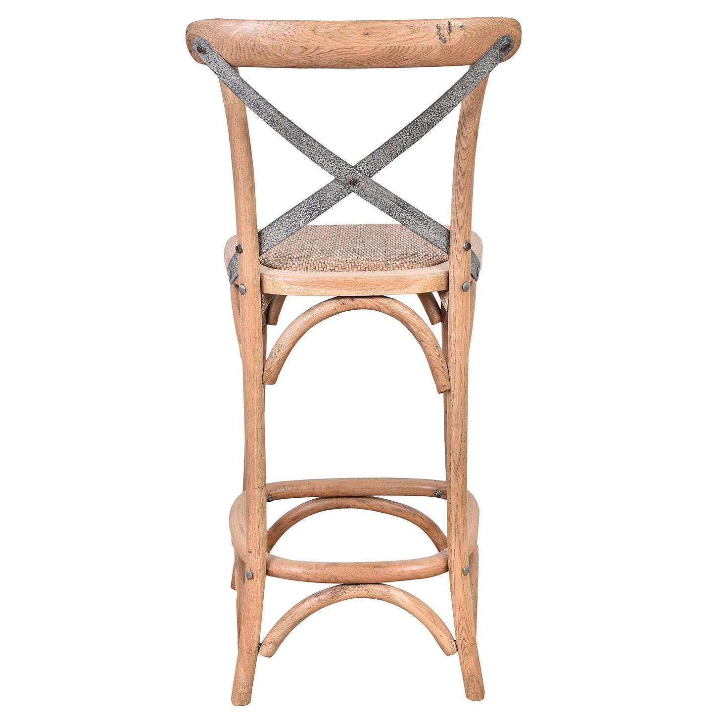 Malmo Cross Back Bar Stool with Grey Metal Straps - Chocolate Wood
