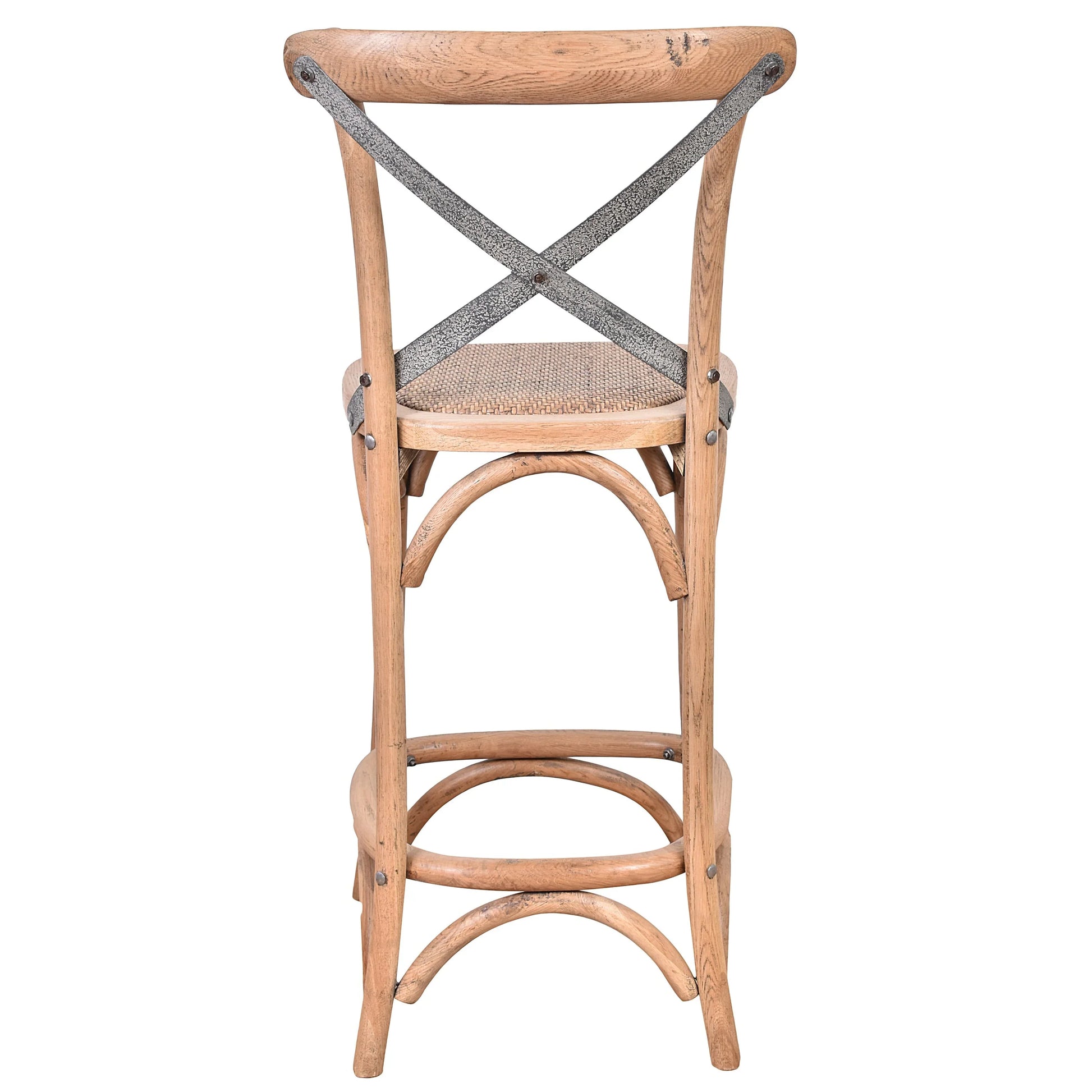 Malmo Cross Back Bar Stool with Grey Metal Straps - Chocolate Wood