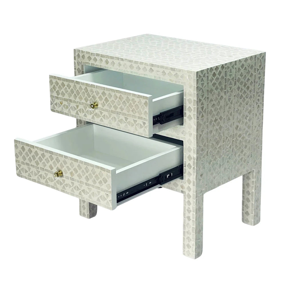 DEENA MOTHER OF PEARL 2-DRAWER BEDSIDE TABLE CREAM HUE - MyChocolateWood