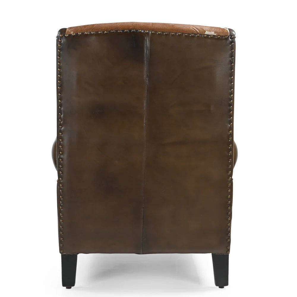 ABE HAND MADE COWHIDE & GENUINE LEATHER ARMCHAIR - MyChocolateWood