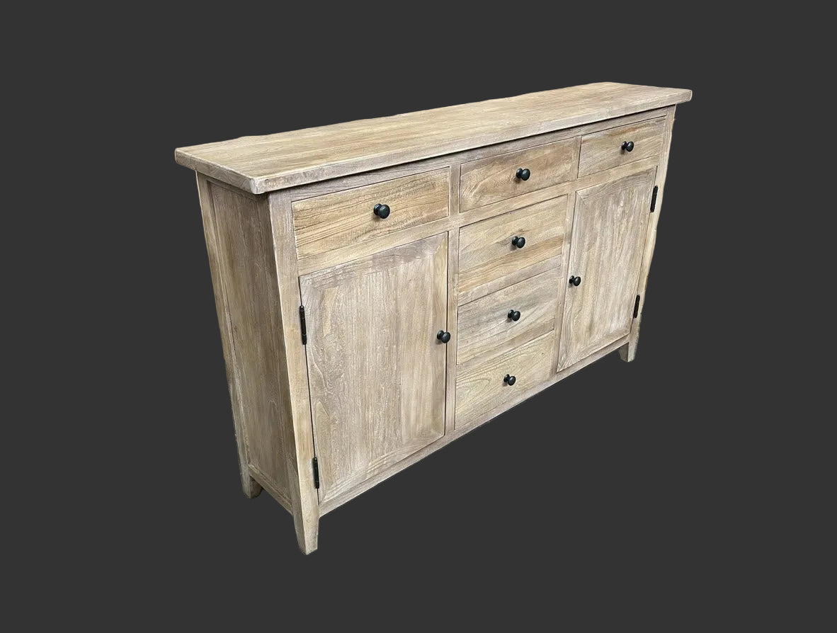 KLOWI RUSTIC 6-DRAWER 2-DOOR CABINET STORAGE CUPBOARD SIDEBOARD BUFFET RECYCLED ELM 130CM - MyChocolateWood