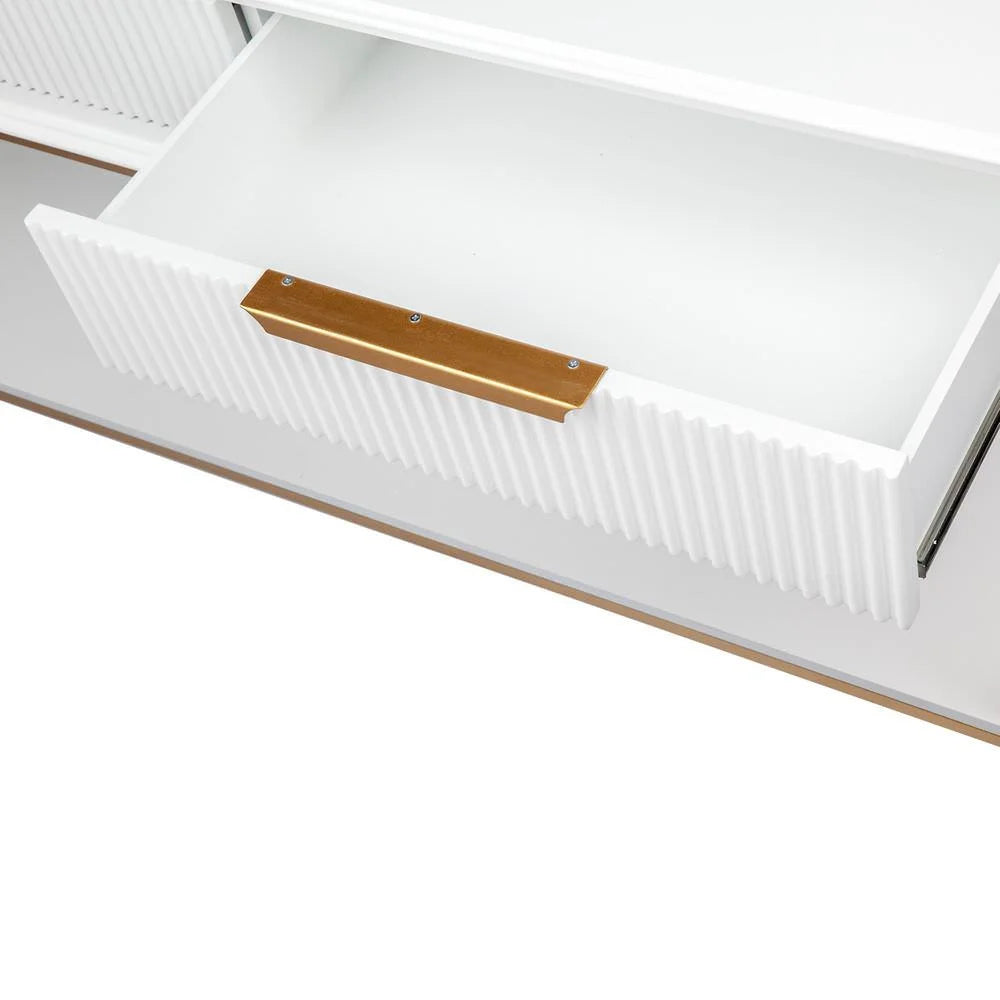 MORETTI 3-DRAWER CONSOLE TABLE/HALL TABLE SATIN WHITE  & GOLD LARGE - MyChocolateWood