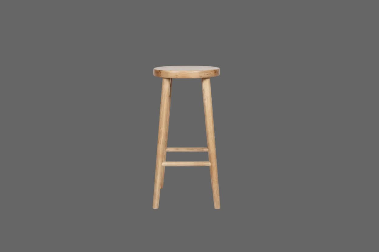 Solid oak stool with natural top and legs, 65cm height, by MyChocolateWood, showcasing a sturdy, minimalist design.
