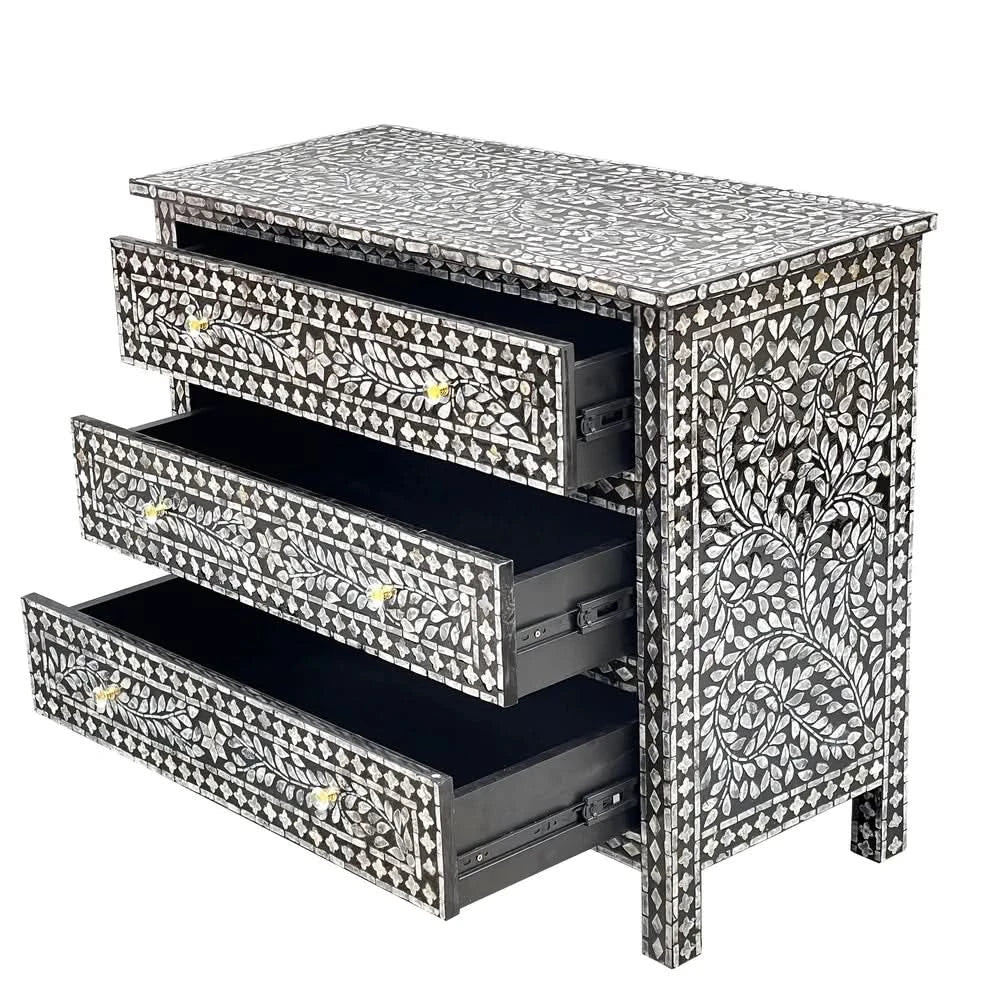 CHEVALIER MOTHER OF PEARL HAND MADE MONOCHROME CHEST OF 3 DRAWERS - MyChocolateWood
