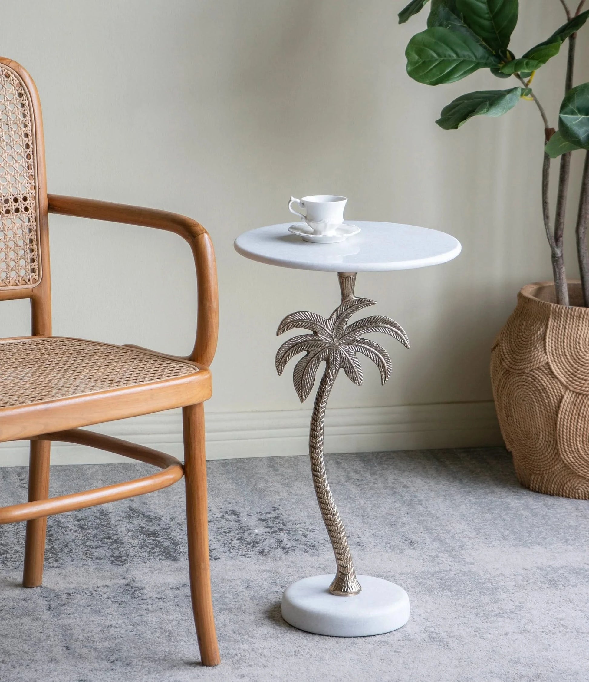 ADDISON MARBLE PALM TREE SIDE TABLE/LAMP TABLE NATURAL - MyChocolateWood