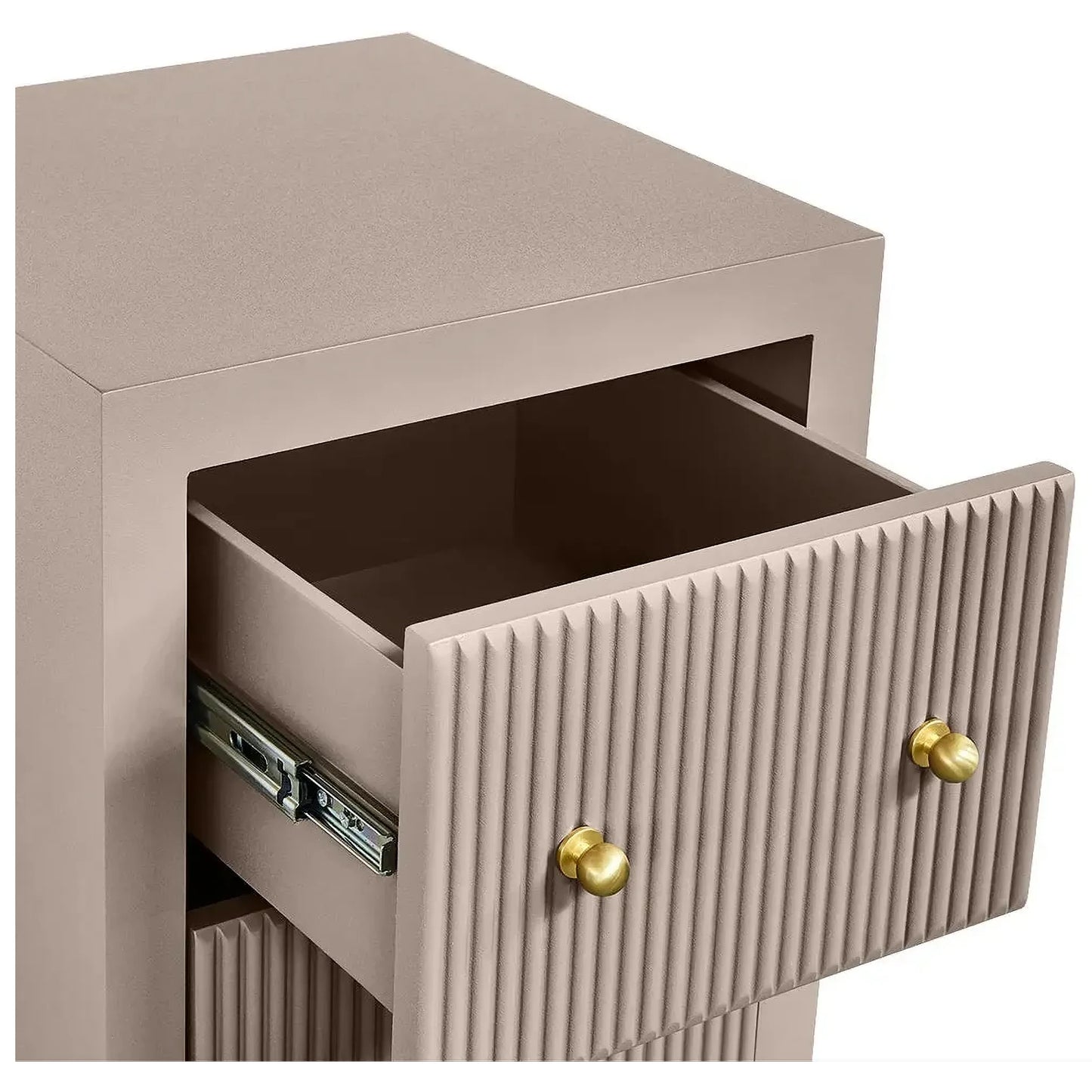 Jayla Petite 2-Drawer Bedside Table in Taupe - Chocolate Wood