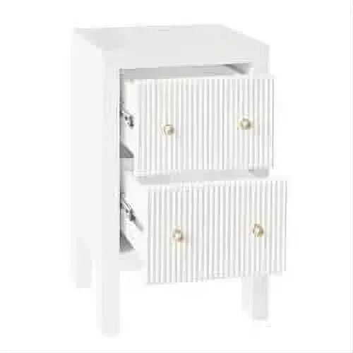 Jayla Petite 2-Drawer Bedside Table in White - Chocolate Wood