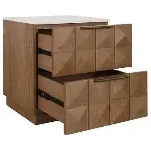 Hampshire 2-Drawer Bedside Table in Walnut with River Brown Marble Top - Chocolate Wood