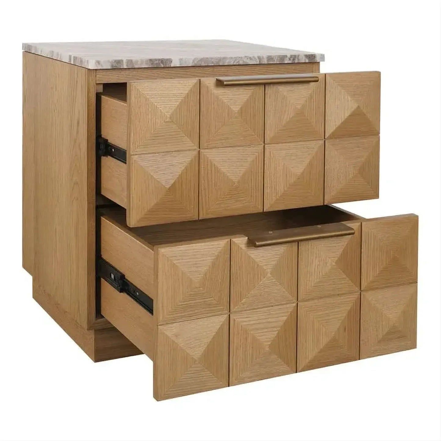 Hampshire 2-Drawer Bedside Table in Natural Oak with River Brown Marble Top - Chocolate Wood