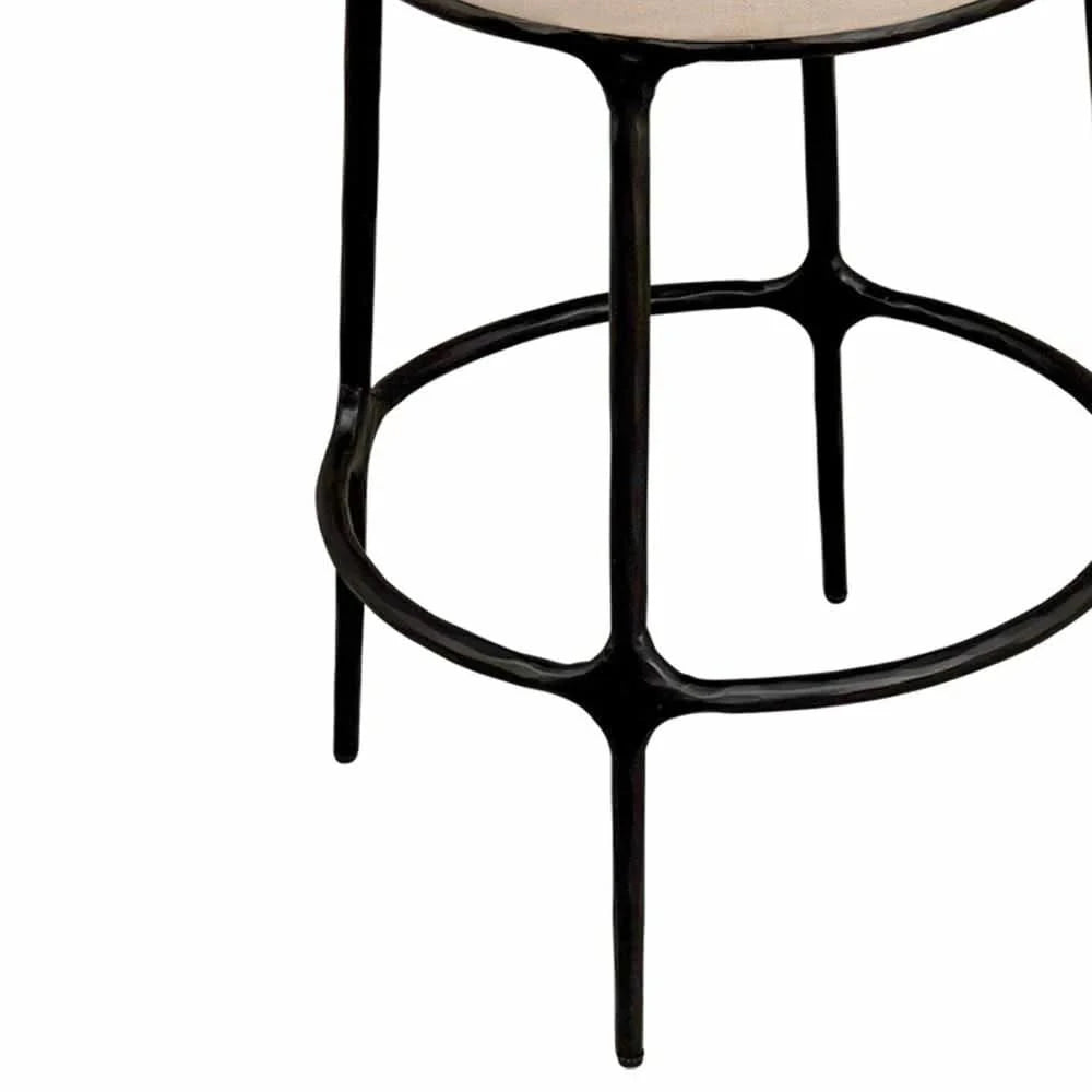 SOREN  BLACK KITCHEN STOOL - NATURAL LINEN TOP - MyChocolateWood