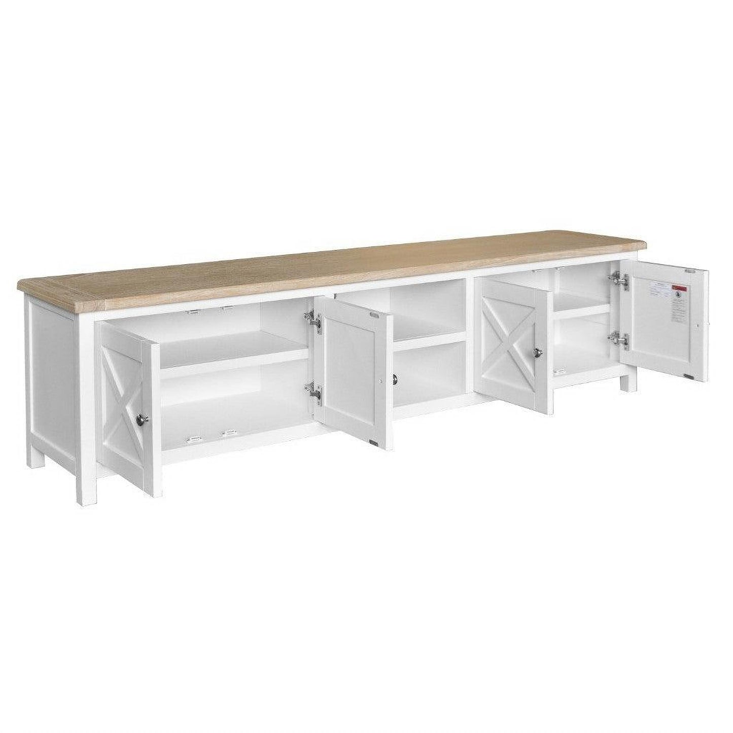 CHRISTA HAMPTON SOLID ACACIA LARGE 4-DOOR 2 NICHE TV UNIT LIGHT OAK TOP/WHITE BASE 210CM