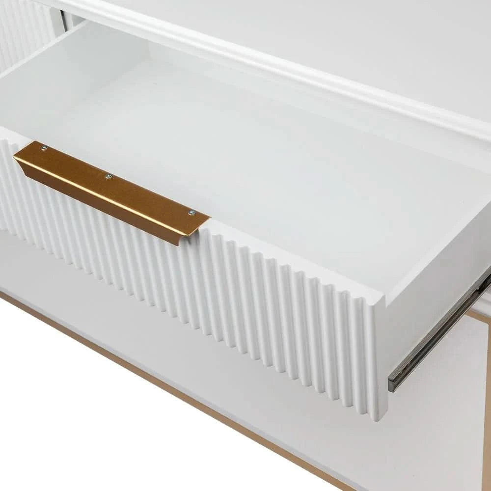 MORETTI 2-DRAWER CONSOLE TABLE/HALL TABLE SATIN WHITE & GOLD SMALL - MyChocolateWood