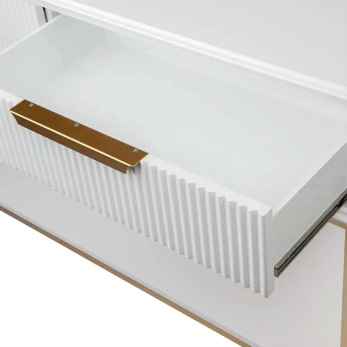 Moretti 2-Drawer Console Table 140cm in Satin White & Gold - Chocolate Wood