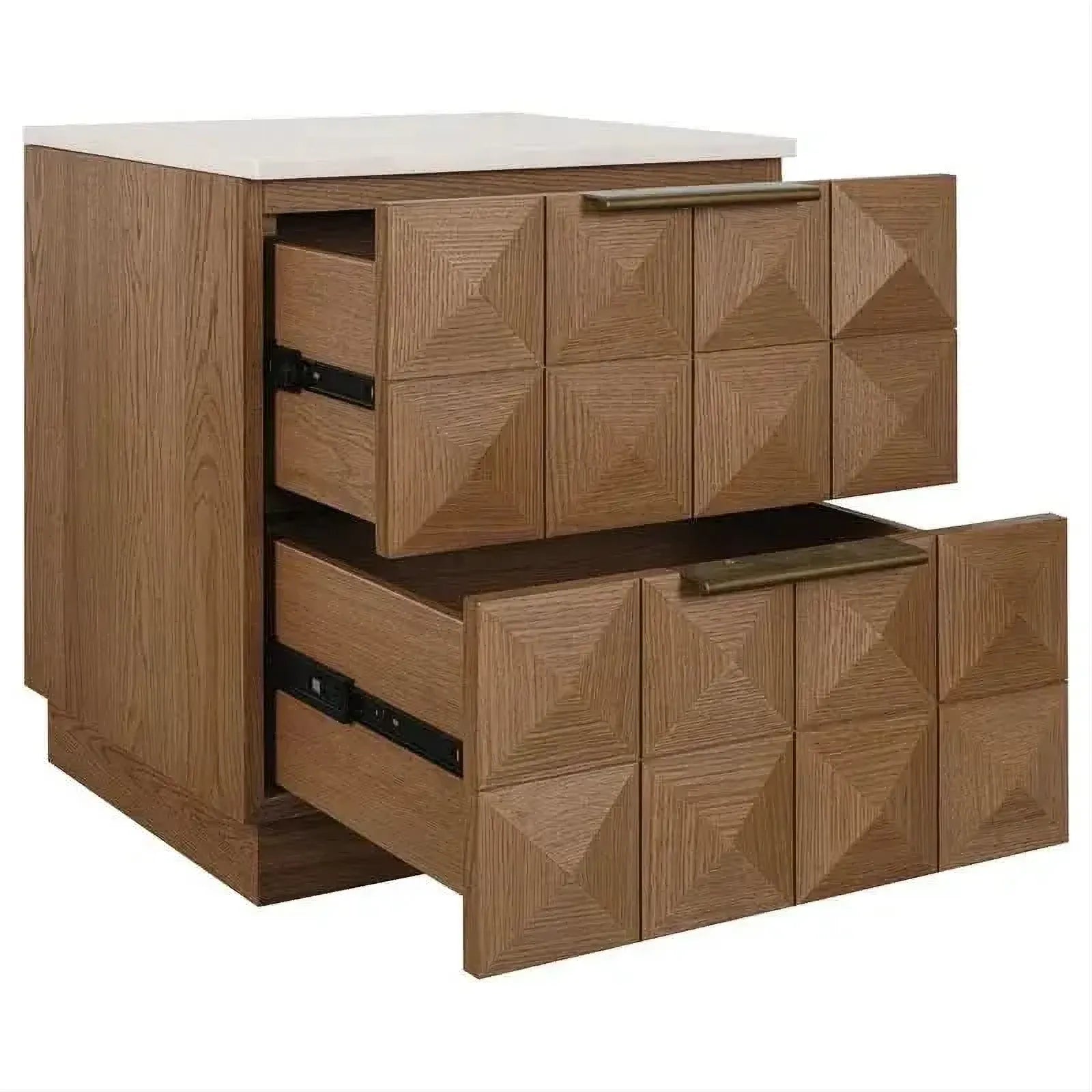 Hampshire 2-Drawer Bedside Table in Walnut with White Marble Top - Chocolate Wood