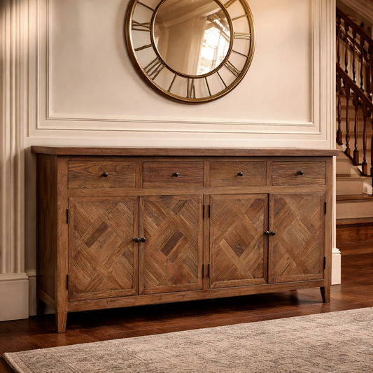 MORO RECYCLED ELM BUFFET/SIDEBOARD 4 DRAWER 4 DOOR PARQUETRY PATTERN 180 CM - MyChocolateWood
