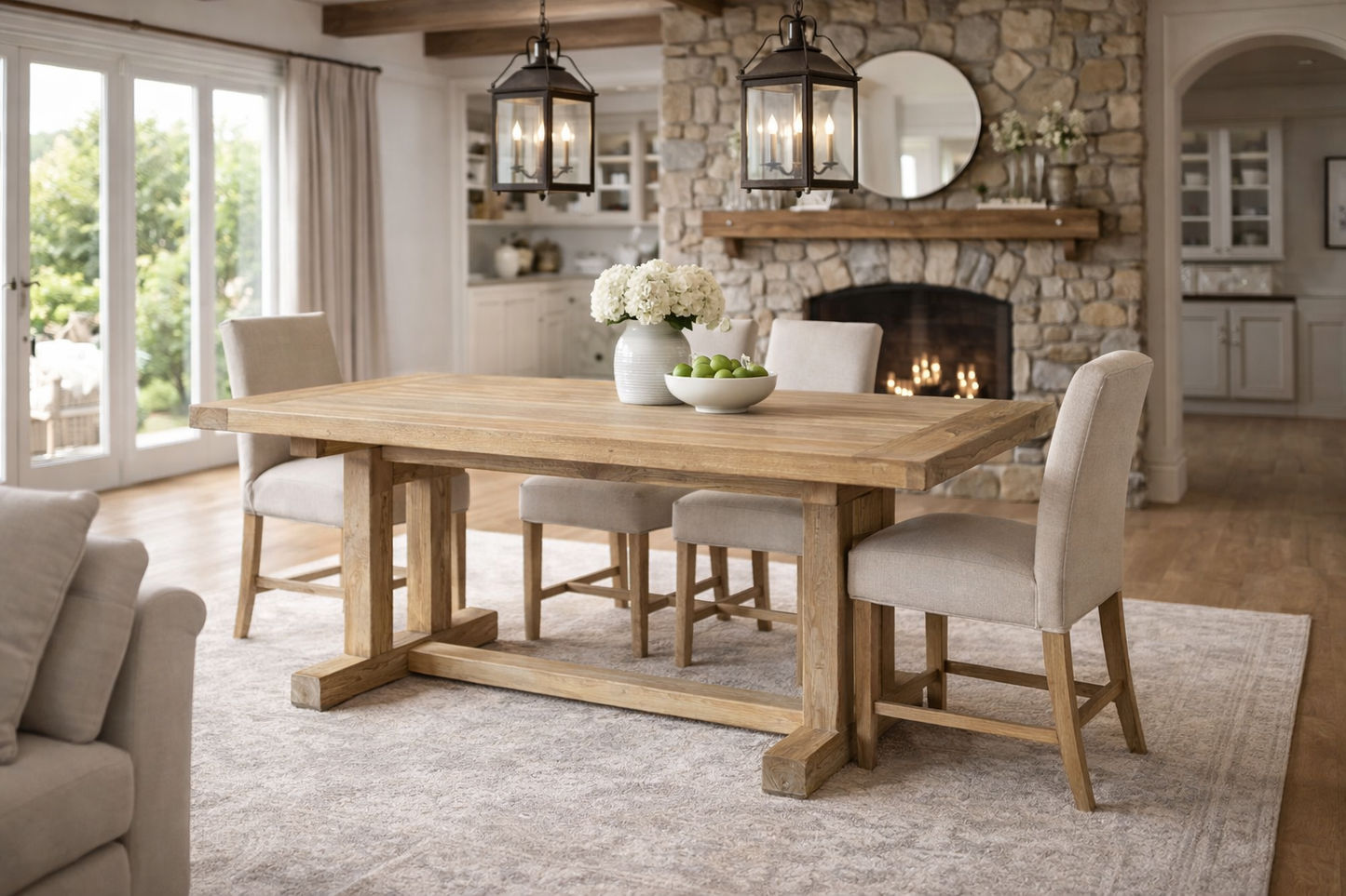 LAMIA RECYCLED ELM TRESTLE DINING TABLE 184CM - MyChocolateWood