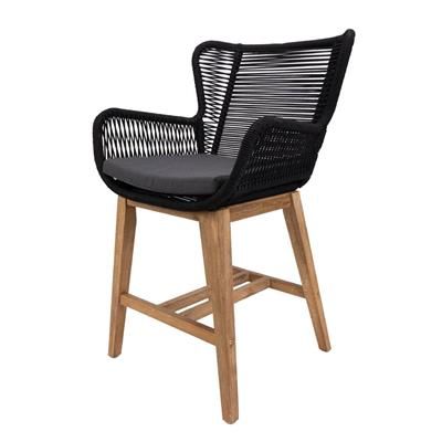 ATHENA EUCALYPTUS TIMBER & ROPE OUTDOOR BAR CHAIR BLACK/NATURAL