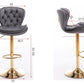Bassey Plush Velvet Grey & Gold Gas Lift Swivel Bar Stool