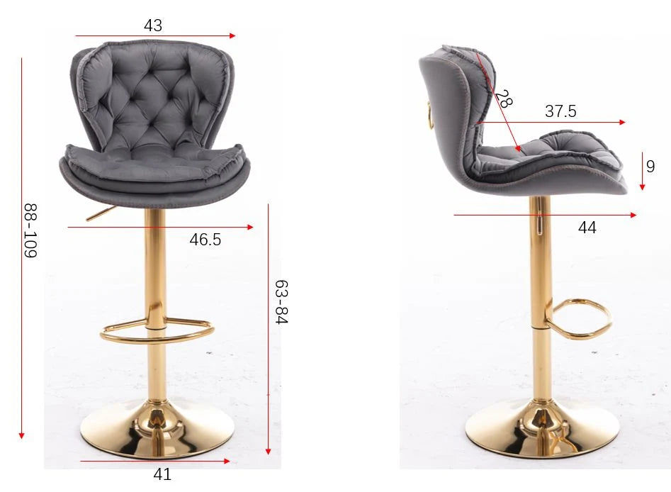 Bassey Plush Velvet Grey & Gold Gas Lift Swivel Bar Stool