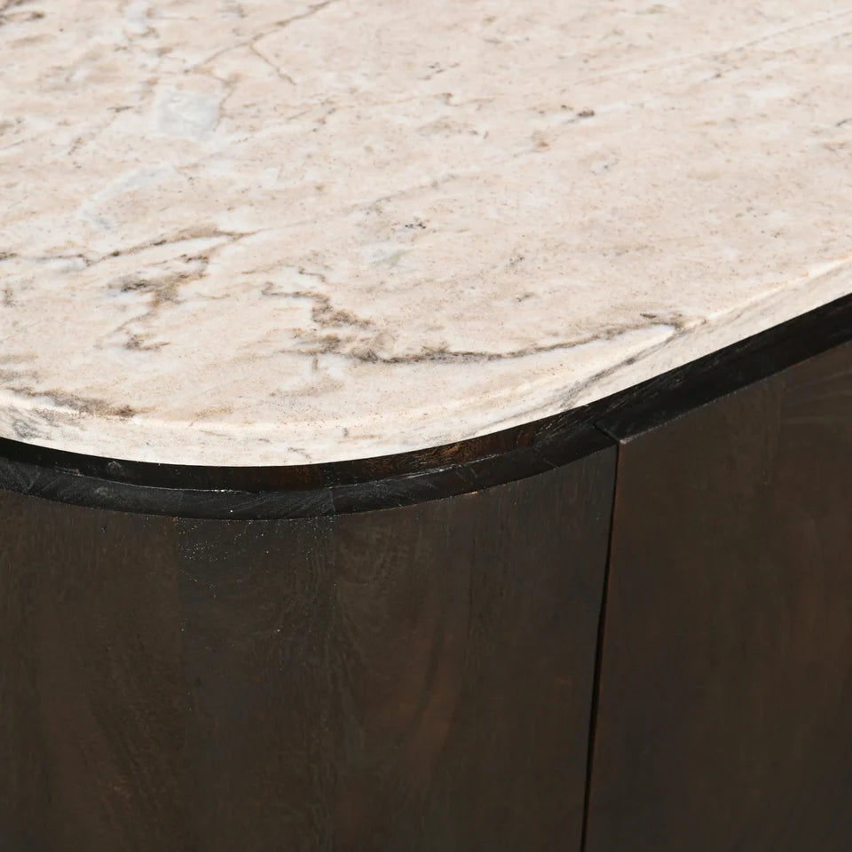 Birgit Solid Mango Hardwood 4-Door Marble Top Sideboard/Buffet