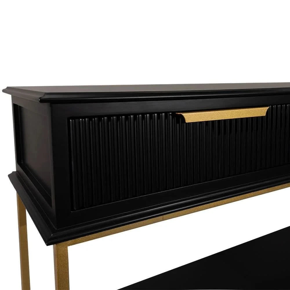 MORETTI 2-DRAWER CONSOLE TABLE/HALL TABLE SATIN BLACK & GOLD SMALL - MyChocolateWood
