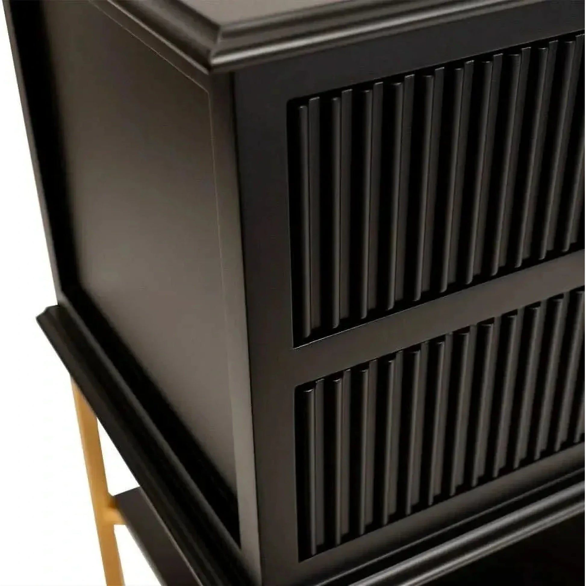 Moretti 2-Drawer Bedside Table Large in Satin Black & Gold - Chocolate Wood