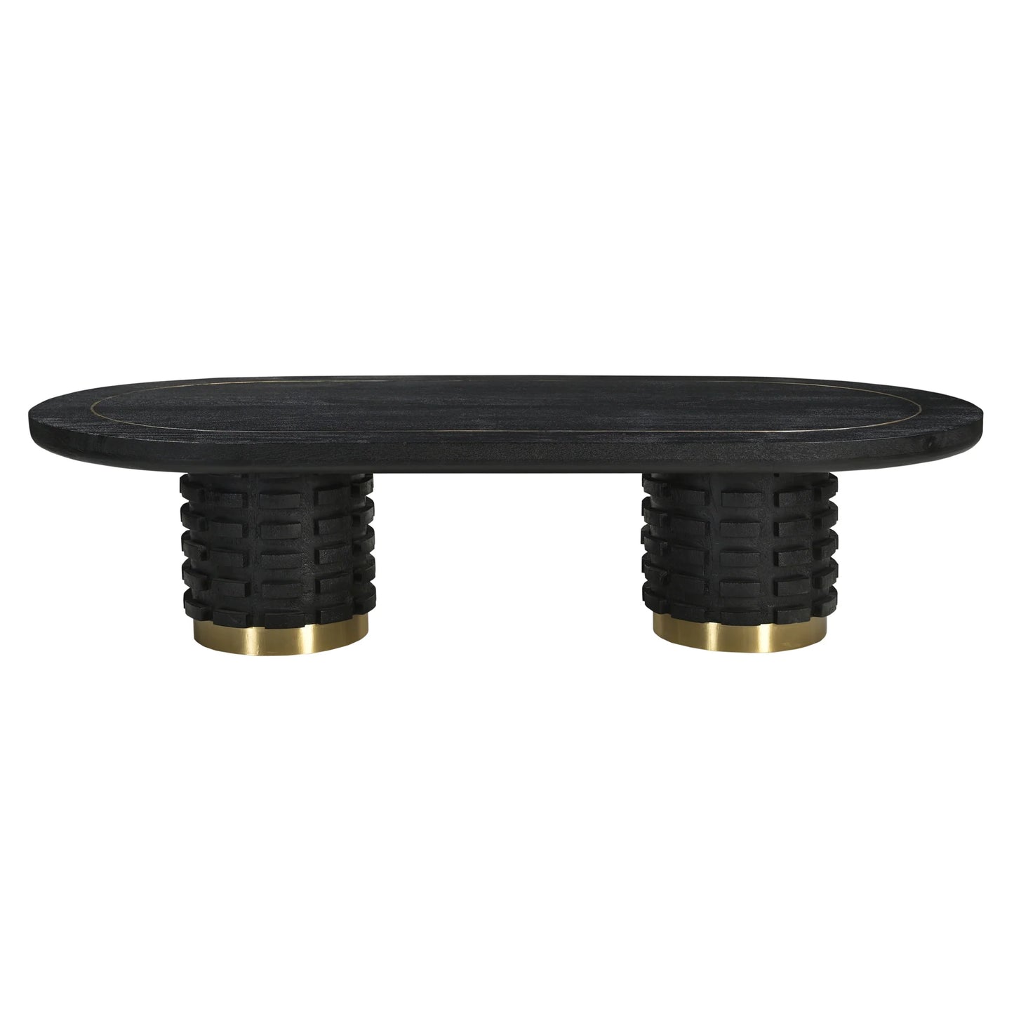 Raven Handmade Solid Mango Column Coffee Table with Gold Accents