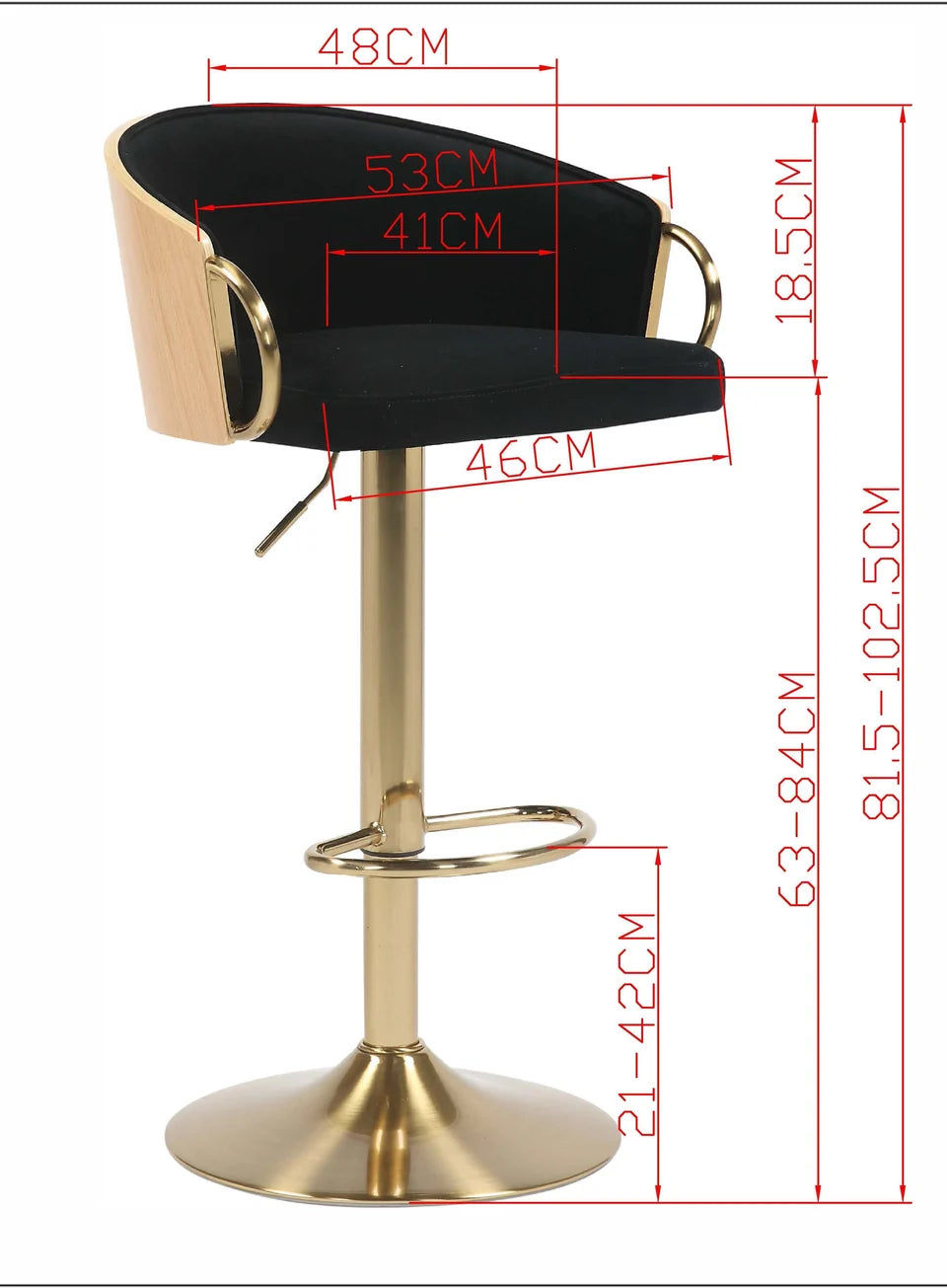 Cilla Gas Lift Swivel Bar Stool Black & Gold