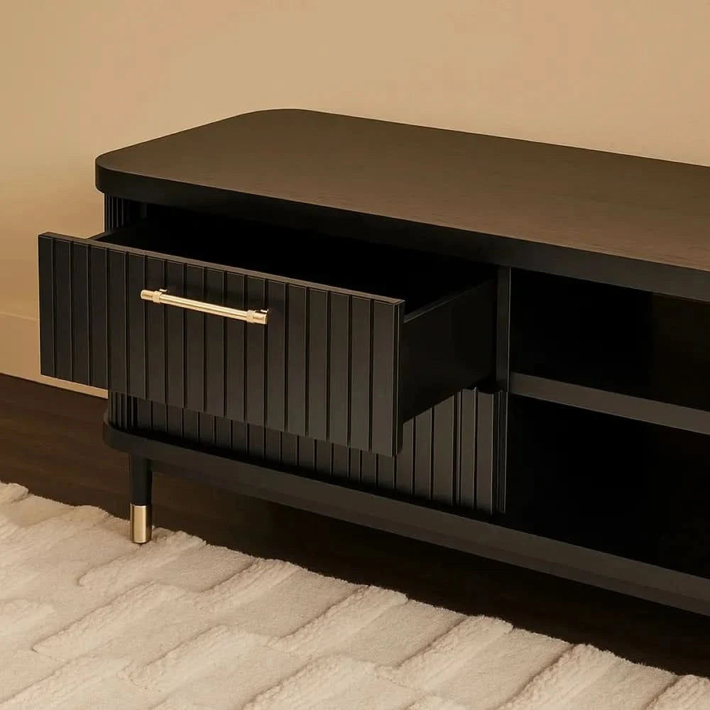 PEMBROKE OAK TIMBER 4-DRAWER TV UNIT ETU BLACK 200CM - MyChocolateWood