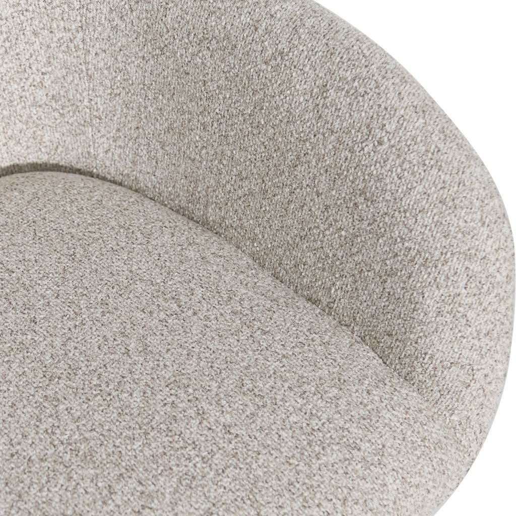 Everlee fabric swivel dining armchair in bone color with wooden legs, featuring a modern accent design and comfortable padded seat.