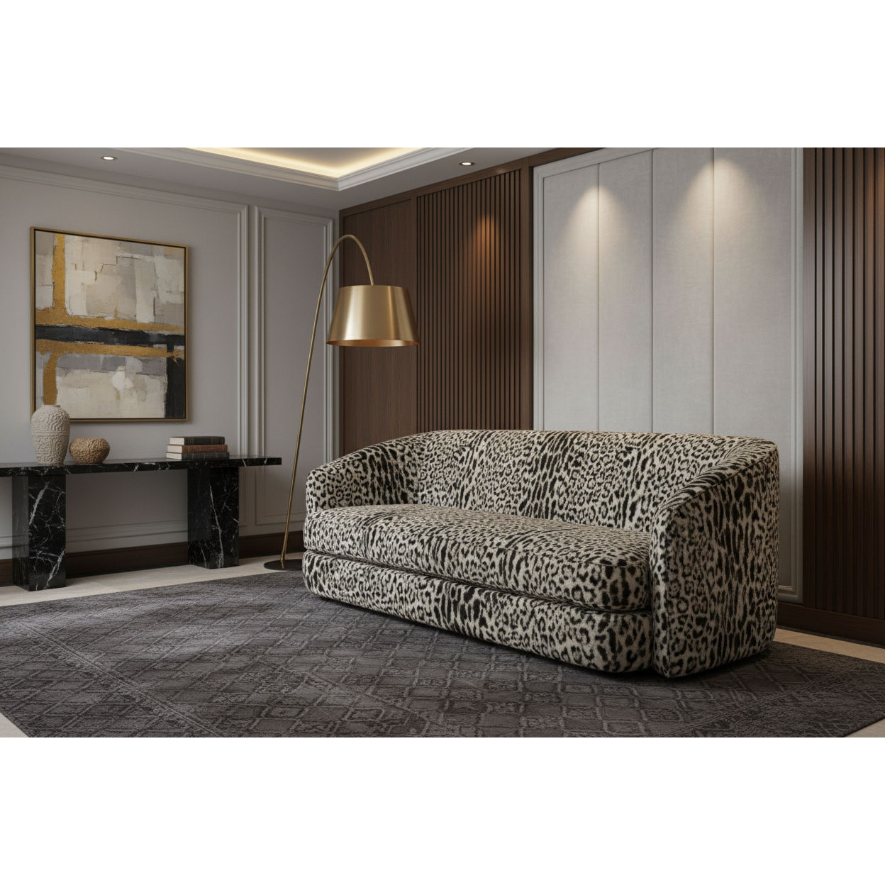 ROSQUIN 3-SEATER LEOPARD CHENILLE FABRIC SOFA - MyChocolateWood