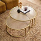 CLAUDIA SET OF 2 ROUND RIPPLED GLASS & GOLD NESTING COFFEE TABLES - MyChocolateWood